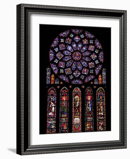 Rose Window, Stained Glass Windows in North Transept, Chartres Cathedral, UNESCO World Heritage Sit-Nick Servian-Framed Photographic Print