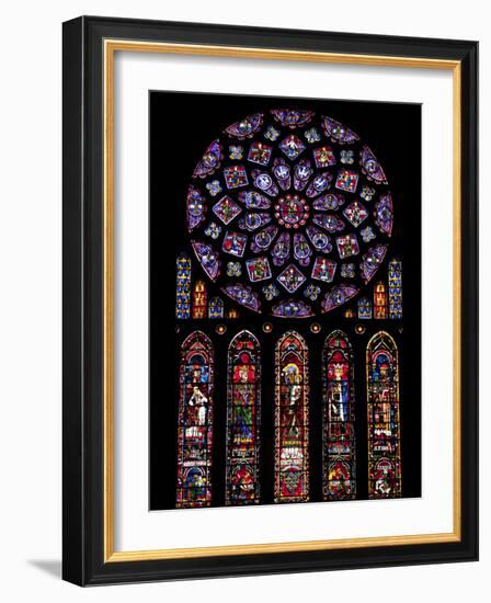 Rose Window, Stained Glass Windows in North Transept, Chartres Cathedral, UNESCO World Heritage Sit-Nick Servian-Framed Photographic Print