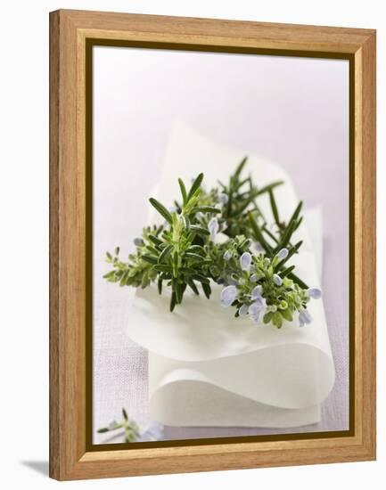 Rosemary with Flowers on White Cloth-null-Framed Premier Image Canvas