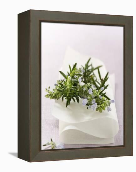 Rosemary with Flowers on White Cloth-null-Framed Premier Image Canvas