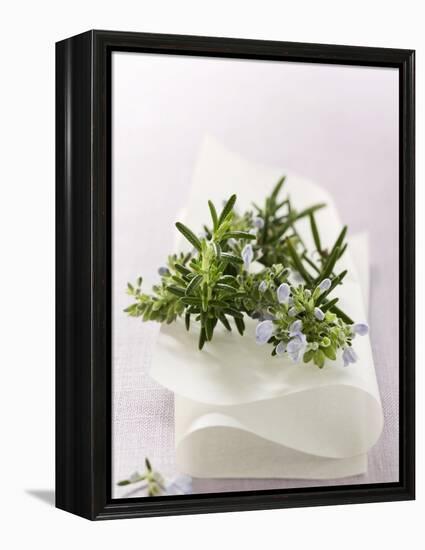 Rosemary with Flowers on White Cloth-null-Framed Premier Image Canvas