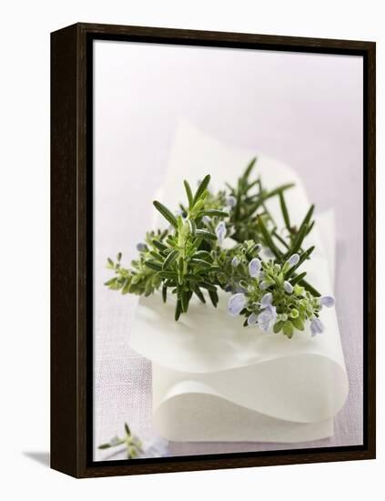 Rosemary with Flowers on White Cloth-null-Framed Premier Image Canvas