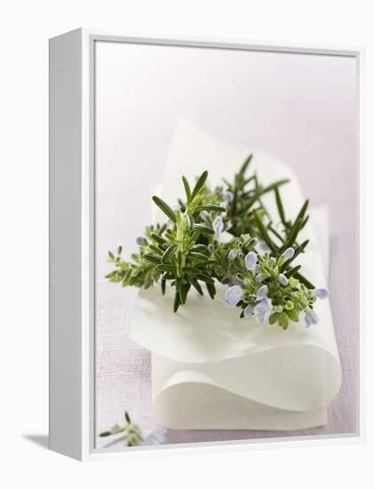 Rosemary with Flowers on White Cloth-null-Framed Premier Image Canvas