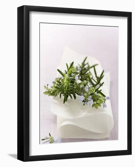 Rosemary with Flowers on White Cloth-null-Framed Photographic Print