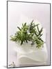 Rosemary with Flowers on White Cloth-null-Mounted Photographic Print