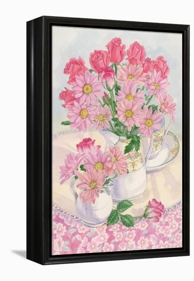 Roses and Chrysanthemums, 1996-Linda Benton-Framed Premier Image Canvas