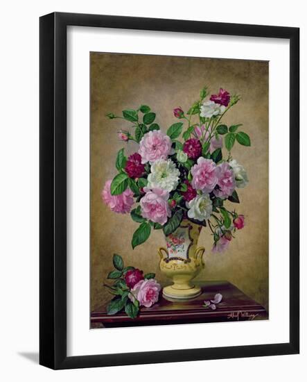 Roses and Dahlias in a Ceramic Vase-Albert Williams-Framed Giclee Print