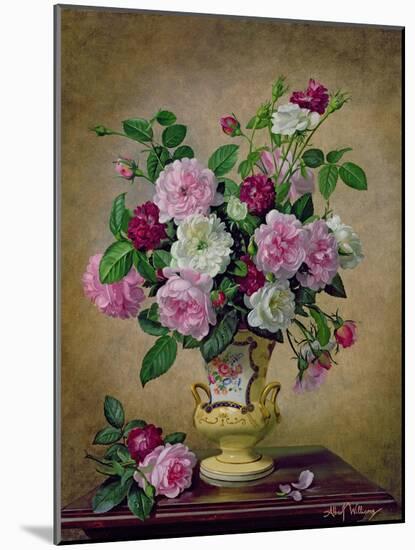 Roses and Dahlias in a Ceramic Vase-Albert Williams-Mounted Giclee Print