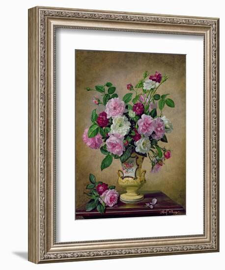 Roses and Dahlias in a Ceramic Vase-Albert Williams-Framed Giclee Print