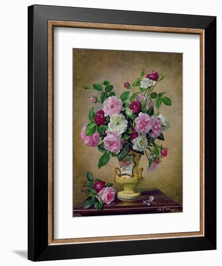 Roses and Dahlias in a Ceramic Vase-Albert Williams-Framed Giclee Print