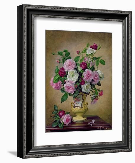 Roses and Dahlias in a Ceramic Vase-Albert Williams-Framed Giclee Print