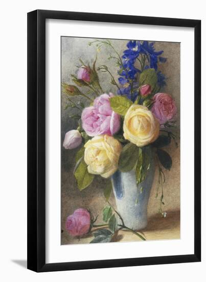 Roses and Delphinium in a Vase-Charles Slater-Framed Giclee Print