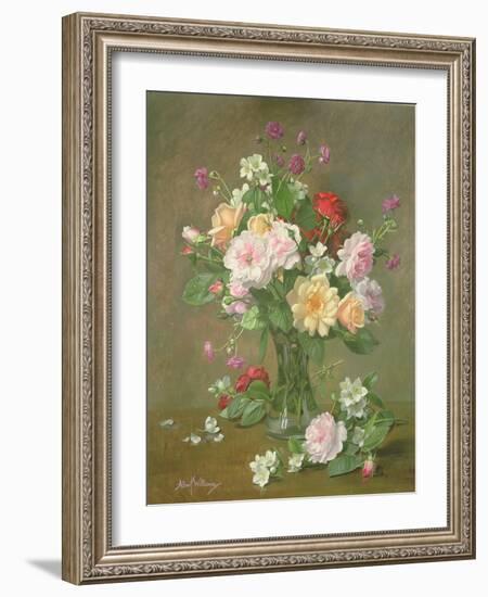 Roses and Gardenias in a glass vase-Albert Williams-Framed Giclee Print