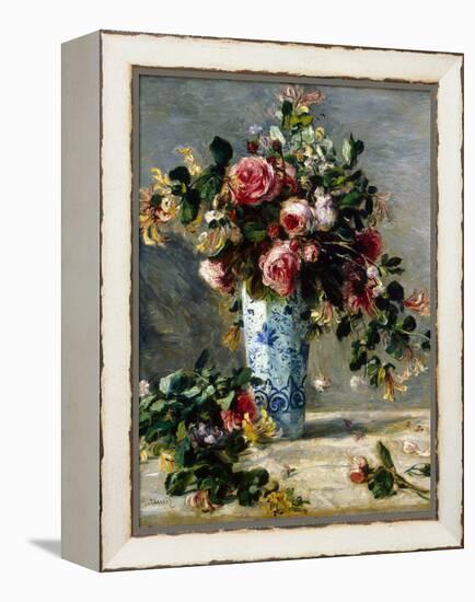 Roses and Jasmine in a Delft Vase, 1880-1881-Pierre-Auguste Renoir-Framed Premier Image Canvas