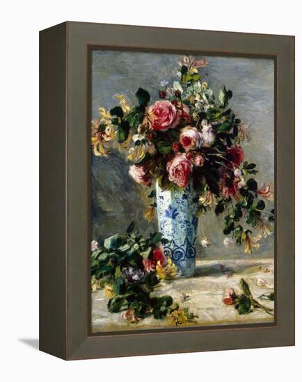 Roses and Jasmine in a Delft Vase, 1880-1881-Pierre-Auguste Renoir-Framed Premier Image Canvas