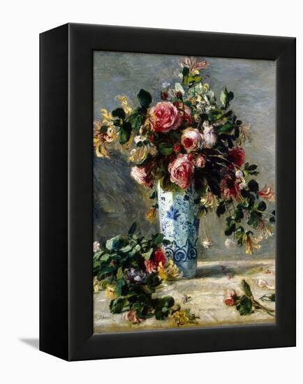 Roses and Jasmine in a Delft Vase, 1880-1881-Pierre-Auguste Renoir-Framed Premier Image Canvas