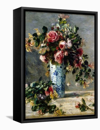Roses and Jasmine in a Delft Vase, 1880-1881-Pierre-Auguste Renoir-Framed Premier Image Canvas