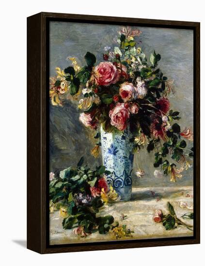 Roses and Jasmine in a Delft Vase, 1880-1881-Pierre-Auguste Renoir-Framed Premier Image Canvas