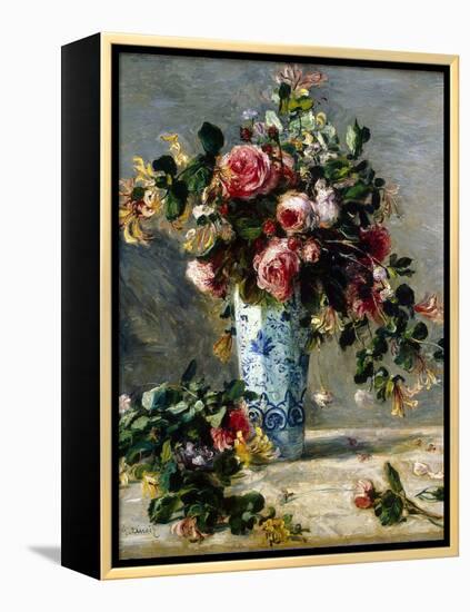 Roses and Jasmine in a Delft Vase, 1880-1881-Pierre-Auguste Renoir-Framed Premier Image Canvas