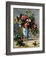 Roses and Jasmine in a Delft Vase, 1880-1881-Pierre-Auguste Renoir-Framed Giclee Print