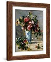 Roses and Jasmine in a Delft Vase, 1880-1881-Pierre-Auguste Renoir-Framed Giclee Print
