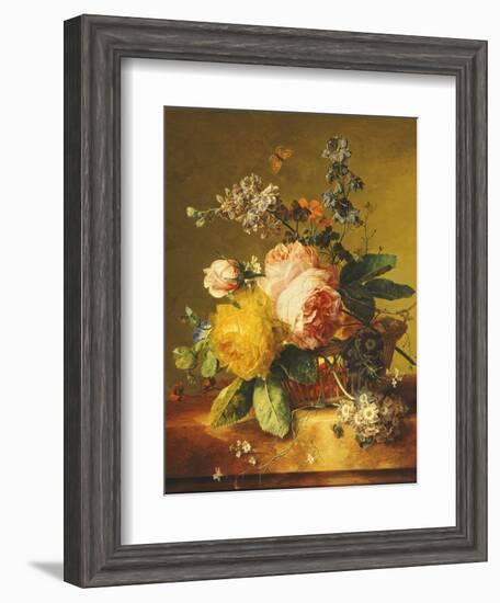 Roses and Other Flowers in a Basket on a Marble Ledge, C.1742-Jan van Huysum-Framed Giclee Print