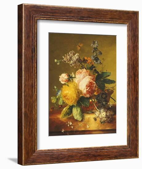 Roses and Other Flowers in a Basket on a Marble Ledge, C.1742-Jan van Huysum-Framed Giclee Print