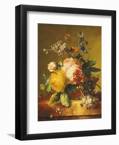 Roses and Other Flowers in a Basket on a Marble Ledge, C.1742-Jan van Huysum-Framed Giclee Print