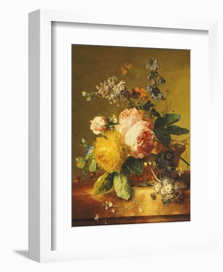 Roses and Other Flowers in a Basket on a Marble Ledge, C.1742-Jan van Huysum-Framed Giclee Print