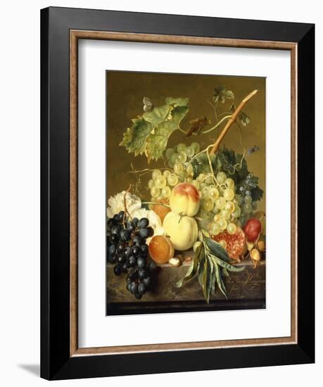 Roses and other Flowers in a Basket on a Marble Ledge-Jan van Huysum-Framed Giclee Print