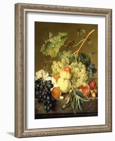 Roses and other Flowers in a Basket on a Marble Ledge-Jan van Huysum-Framed Giclee Print