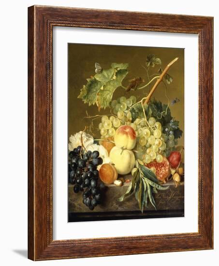 Roses and other Flowers in a Basket on a Marble Ledge-Jan van Huysum-Framed Giclee Print