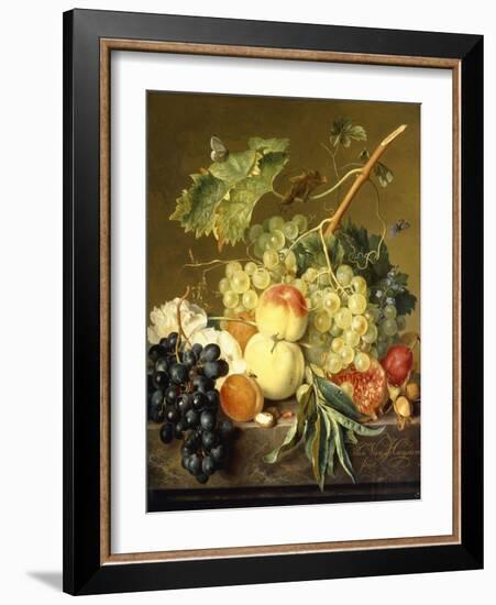 Roses and other Flowers in a Basket on a Marble Ledge-Jan van Huysum-Framed Giclee Print