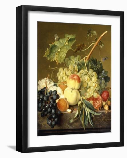 Roses and other Flowers in a Basket on a Marble Ledge-Jan van Huysum-Framed Giclee Print