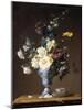 Roses and Other Flowers in a Blue and White Vase and a Teacup on a Ledge, 1876-Francois Rivoire-Mounted Giclee Print