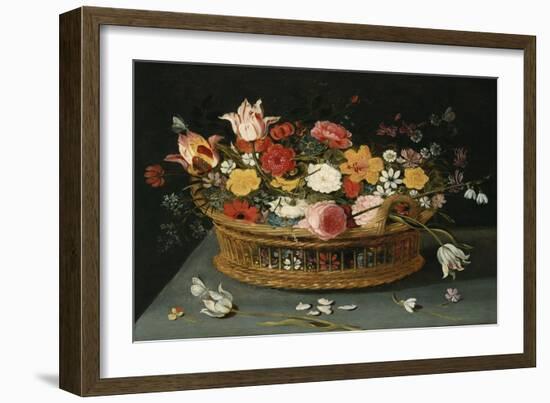 Roses and Other Flowers in a Wicker Basket on a Table-George Wesley Bellows-Framed Giclee Print