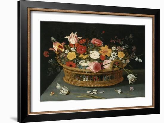 Roses and Other Flowers in a Wicker Basket on a Table-George Wesley Bellows-Framed Giclee Print