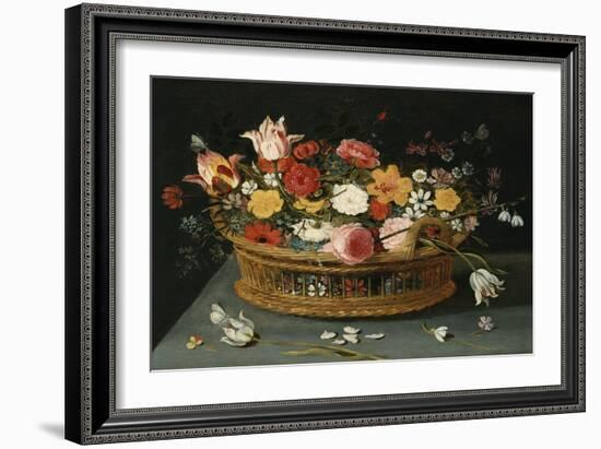 Roses and Other Flowers in a Wicker Basket on a Table-George Wesley Bellows-Framed Giclee Print