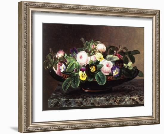 Roses and Pansies in a Greek Kylix-Johan Laurentz Jensen-Framed Giclee Print