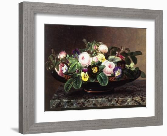 Roses and Pansies in a Greek Kylix-Johan Laurentz Jensen-Framed Giclee Print