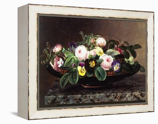 Roses and Pansies in a Greek Kylix-Johan Laurentz Jensen-Framed Premier Image Canvas