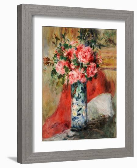 Roses and Peonies in a Vase, 1876 (Oil on Canvas)-Pierre Auguste Renoir-Framed Giclee Print