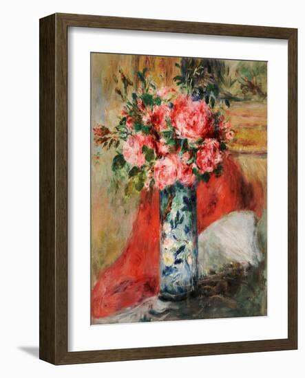 Roses and Peonies in a Vase, 1876 (Oil on Canvas)-Pierre Auguste Renoir-Framed Giclee Print