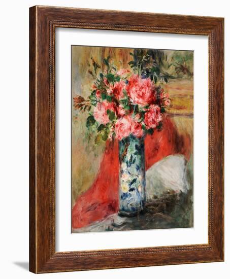 Roses and Peonies in a Vase, 1876 (Oil on Canvas)-Pierre Auguste Renoir-Framed Giclee Print