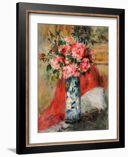 Roses and Peonies in a Vase, 1876 (Oil on Canvas)-Pierre Auguste Renoir-Framed Giclee Print