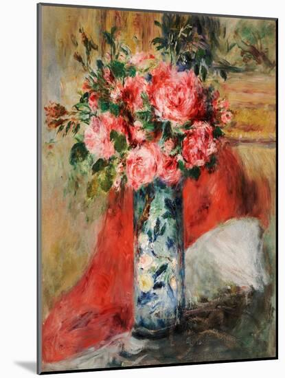 Roses and Peonies in a Vase, 1876 (Oil on Canvas)-Pierre Auguste Renoir-Mounted Giclee Print