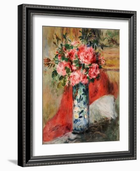 Roses and Peonies in a Vase, 1876 (Oil on Canvas)-Pierre Auguste Renoir-Framed Giclee Print