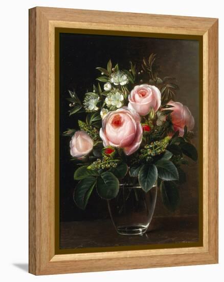 Roses and Tree Anemone in a Glass Vase-Johan Laurentz Jensen-Framed Premier Image Canvas