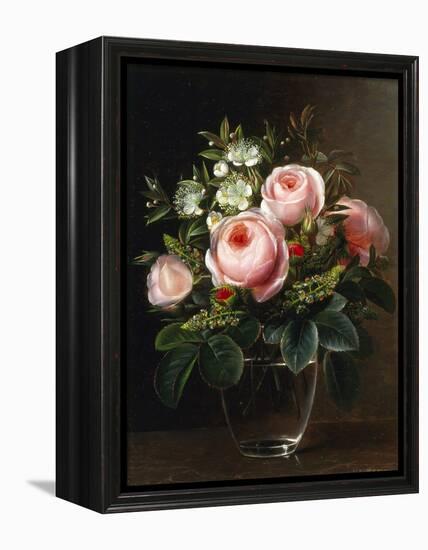 Roses and Tree Anemone in a Glass Vase-Johan Laurentz Jensen-Framed Premier Image Canvas