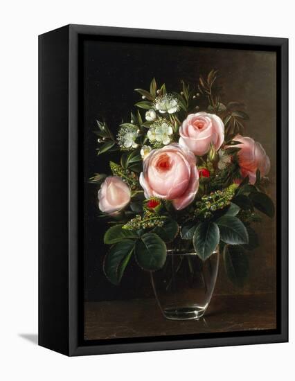 Roses and Tree Anemone in a Glass Vase-Johan Laurentz Jensen-Framed Premier Image Canvas